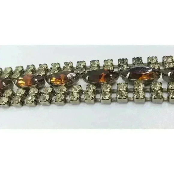 Vintage Bracelet Rhinestone Chunky Wide Wedding Jewelry Juliana Brown Clear - Picture 4 of 9